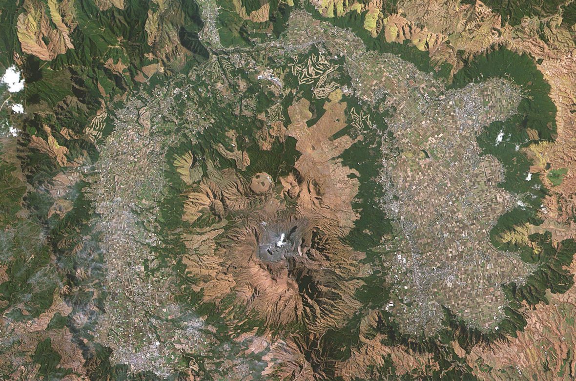 Satellite view of the Aso caldera